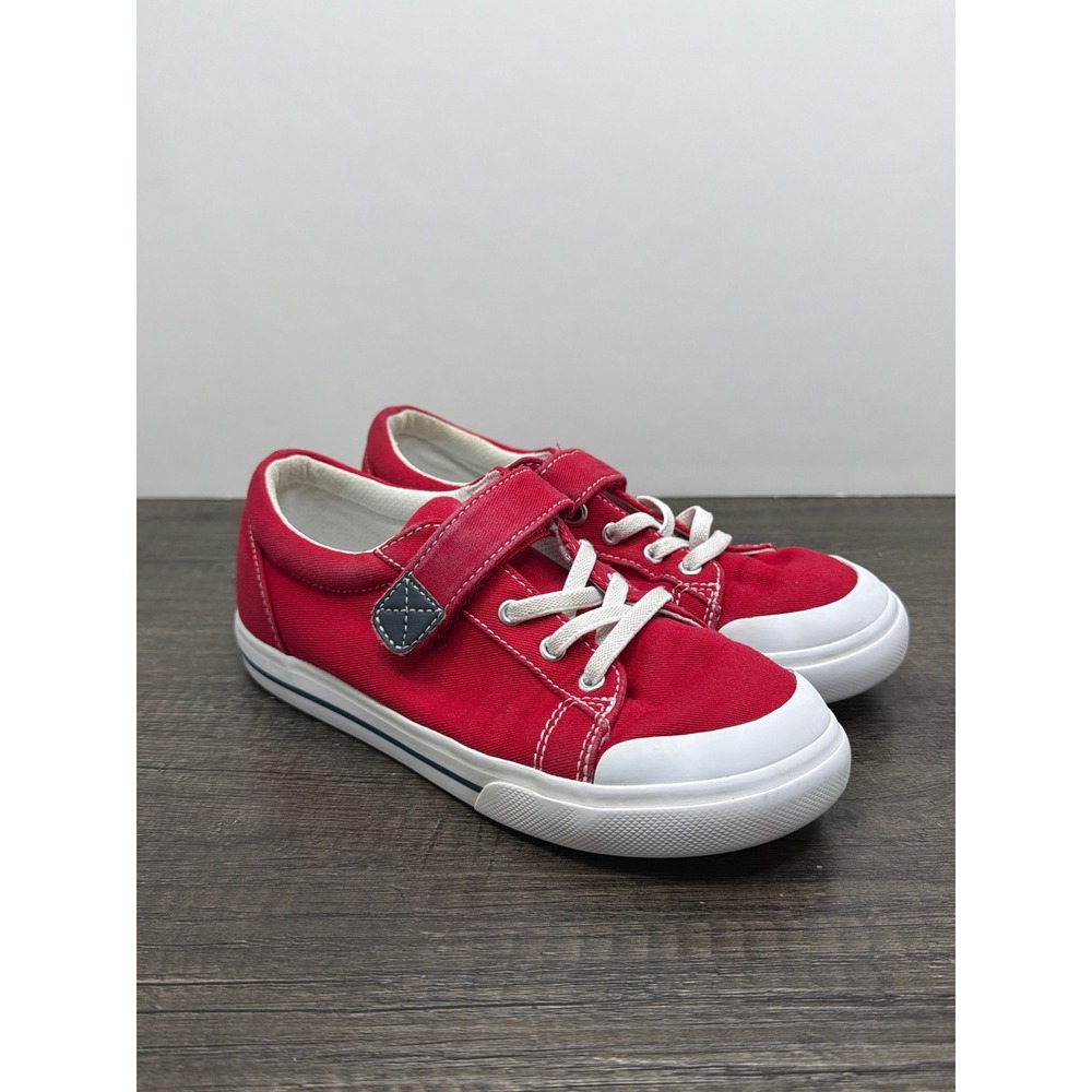 FootMates Canvas Sneakers Boys Size 1 Red Hook Loop Strap Classic